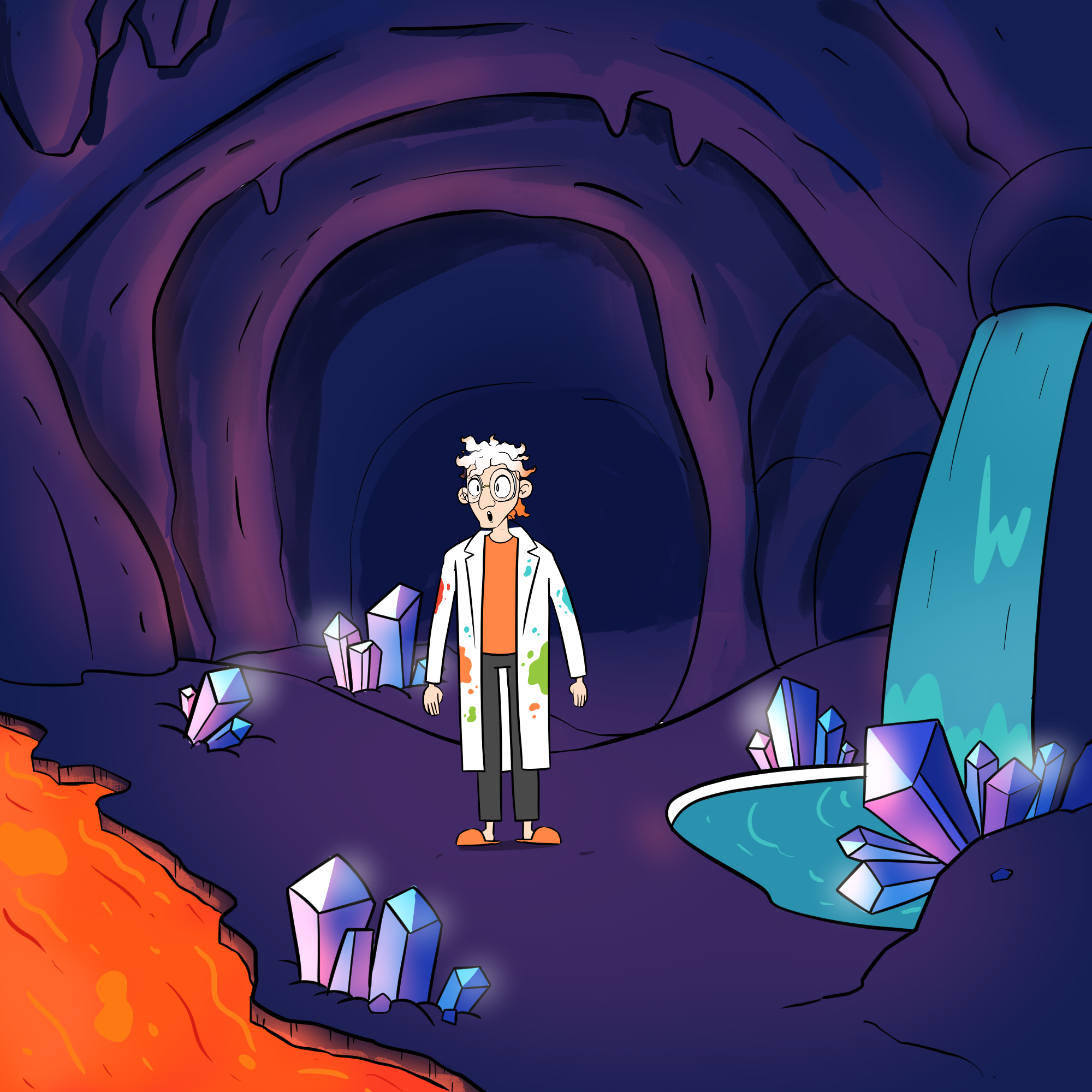 Dr Splatterjacket is standing in his mine looking around amazed and also worried he might lose it.
